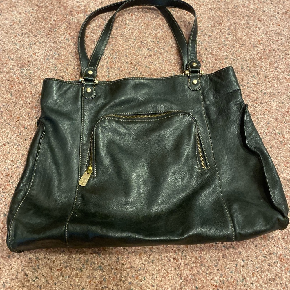 Liz Claiborne Black Leather Tote Bag